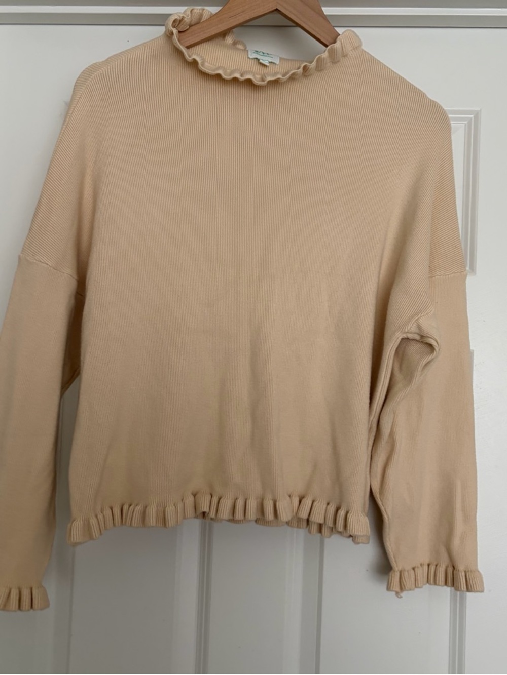 Ruffled Neck & Hem Lightweight Sweater - butter yellow